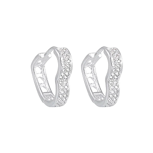 Brinco Argola Click Coração Cravejado Zircônia Prata 925 Legítima