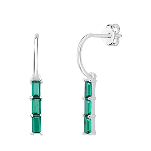 Brinco Meia Argola Pingente Zircônia Verde Prata 925 Legítima