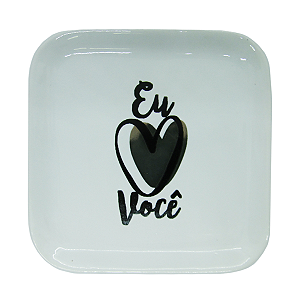 Porta Joia Prato Quadrado Porcelana Eu Amo Você 11,5 x 11,5 cm