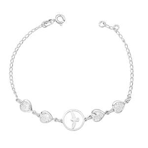 Pulseira Feminina Espírito Santo Coração Zircônia Prata 925 Legítima