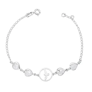 Pulseira Feminina Espírito Santo Coração Zircônia Prata 925 Legítima
