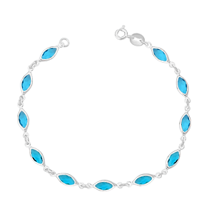 Pulseira Feminina Navete Zircônia Azul Claro Prata 925 Legítima