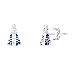 Brinco N.S. Aparecida Cravejado Zircônia Azul Prata 925 Legítima