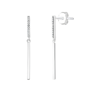 Brinco Barra Cravejado Zircônia Branca Prata 925 Legítima