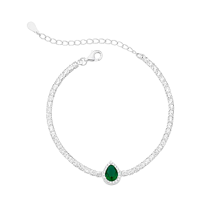 Pulseira Riviera Gota Verde Cravejada Zircônia Prata 925 Legítima