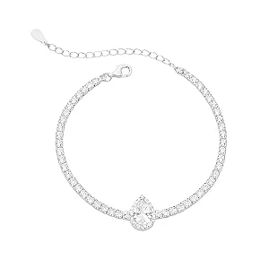 Pulseira Riviera Gota Branca Cravejada Zircônia Prata 925 Legítima