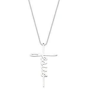Colar Escrita Jesus Cruz Prata 925 Legítima