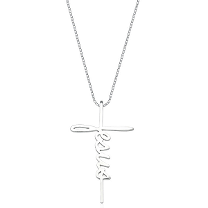 Colar Escrita Jesus Cruz Prata 925 Legítima