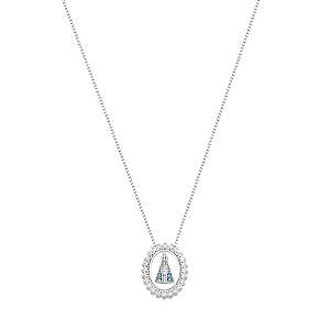 Colar N. S. Aparecida Oval Bordas Zircônia Prata 925 Legítima