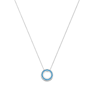 Colar Redondo Vazado Borda Zircônia Turquesa Prata 925 Legítima