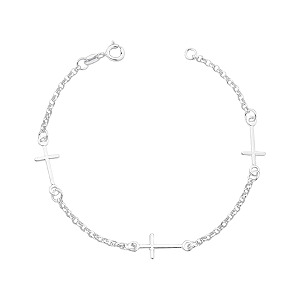 Pulseira Feminina Trio de Cruz Prata 925 Legítima