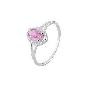 Anel Pedra Rosa Claro e Zircônias Cravejadas Prata 925 Legítima