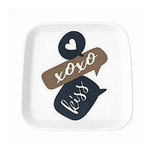 Porta Joia Prato Quadrado Porcelana Xoxo Kiss 11,5 x 11,5 cm