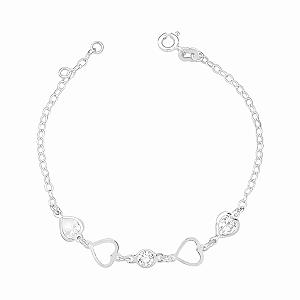 Pulseira Feminina Coração Zircônia Prata 925 Legítima