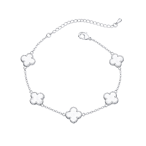 Pulseira Feminina 5 Trevos Madreperola Prata 925 Legítima