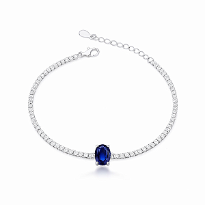 Pulseira Riviera Zircônia Azul Escuro Oval Prata 925 Legítima