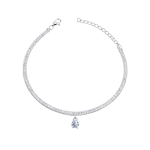 Pulseira Dupla Riviera e Rabo de Rato com Ponto de Luz Prata 925 Legítima