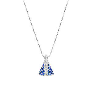 Colar N. S. Aparecida Cravejado Zircônia Azul Prata 925 Legítima
