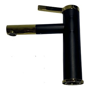Torneira Lavatório Bica Baixa Monocomando Preto Dourada