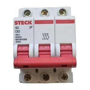Mini Disjuntor Tripolar 25A C Steck SDD63C25 Din