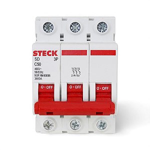 Disjuntor Din Tripolar Curva C 50A Steck