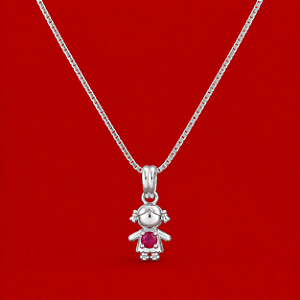 Colar Mini Menina com Zircônia Rosa em Prata 925