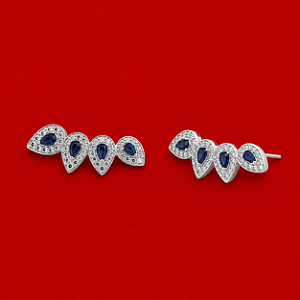 Brinco Ear Cuff Gotas Azuis Cravejadas em Prata 925