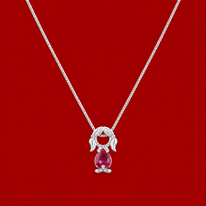 Colar Menina com Vestido de Zircônia Rosa em Prata 925
