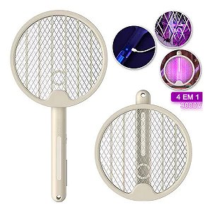 Raquete Elétrica Para Matar Mosquito Moscas Pernilongos Recarregável USB Dobrável 4 em 1 Com Luz UV