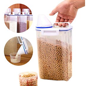 Dispenser Hermético Com Tampa Medidora 2,5L Para Ração Cereais Arroz Sabão Multiuso