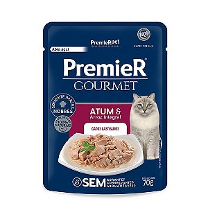 Ração Úmida Premier Gourmet Gatos Castrados Atum e Arroz Integral 70 g