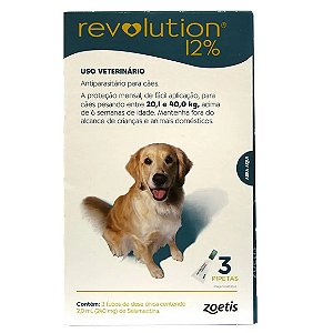 Antipulgas Revolution 12% para Cães de 20,1kg a 40kg 3 Tubos