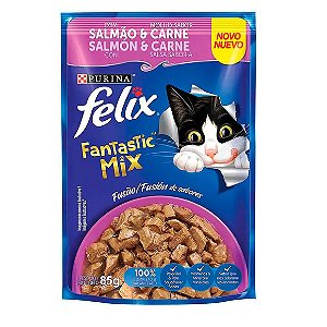 Ração Úmida Félix Gatos Adultos Fantastic Mix Salmão e Carne 85 g