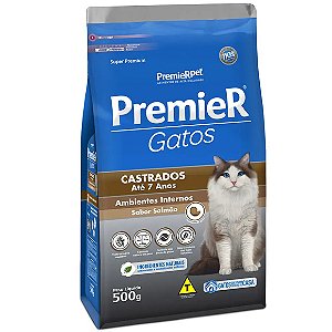 Ração Premier Ambientes Internos Gatos Castrados Até 7 anos Salmão 500 g