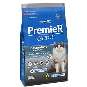 Ração Premier Ambientes Internos Gatos Castrados Até 7 anos Frango 500 g