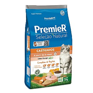 Ração Premier Seleção Natural Gatos Castrados Frango Korin 7,5 kg