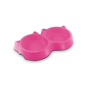 Comedouro Duplo para Gatos Face Cat Pet Injet Rosa