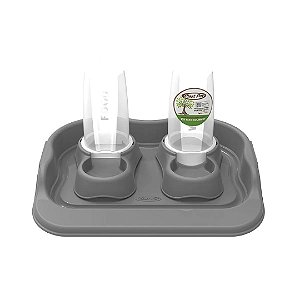 Kit Bebedouro E Comedouro Flex Gourmet Eco 650Ml C/ Bandeja - Taupe