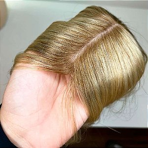 Topo para Cabeça Cabelo Humano Loiro Feito na Micropele 40cm