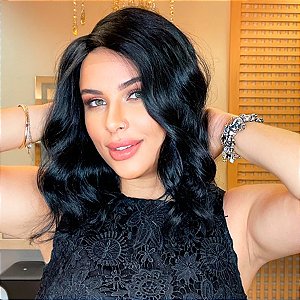 Front Lace Cabelo Escuro Long Bob - Fibra Premium