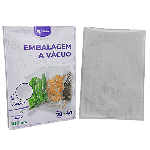 Embalagem a Vácuo 28x40cm - 100 Unidades Gofrada Transparente em Sacos Pré-Formados