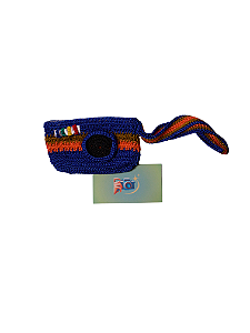 Bolsinha de Crochê Câmera Azul