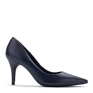 Scarpin Feminino Bico Fino em Couro Azul Marinho Lialine