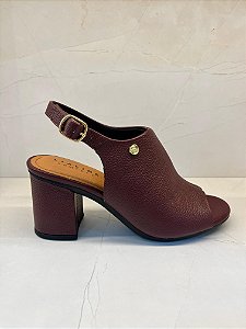 Peep Toe Sandália em Couro Salto Bloco Linha Comfort Lialine