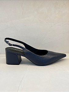 Slingback Bico Fino com Salto Bloco em Couro Lialine