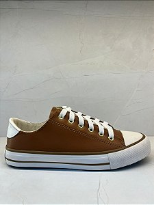 Tênis Casual Feminino Dumond Caramelo com Detalhes em Ouro