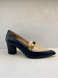 Scarpin Paraonda em Couro Azul Marinho