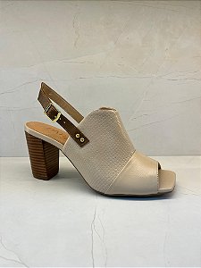 Peep Toe Slingback Paraonda em Couro Texturizado Nude