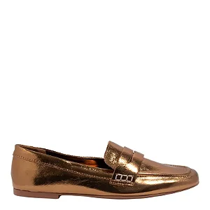 Mocassim em Couro Metalizado Bronze Santa Lolla