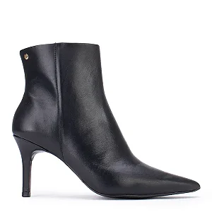 Bota Lialine em Couro Preta Salto Fino